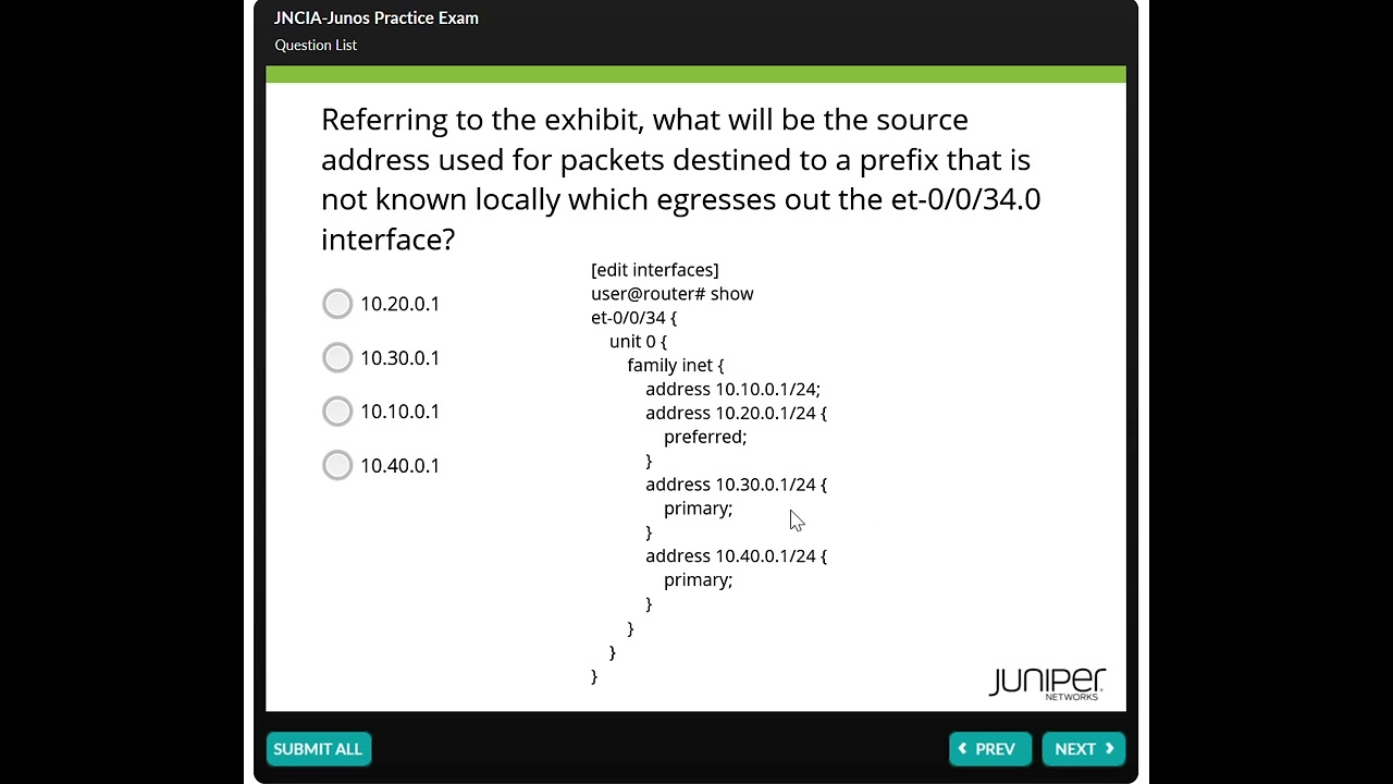 JNO-105  JNCIA  Juniper practice exam