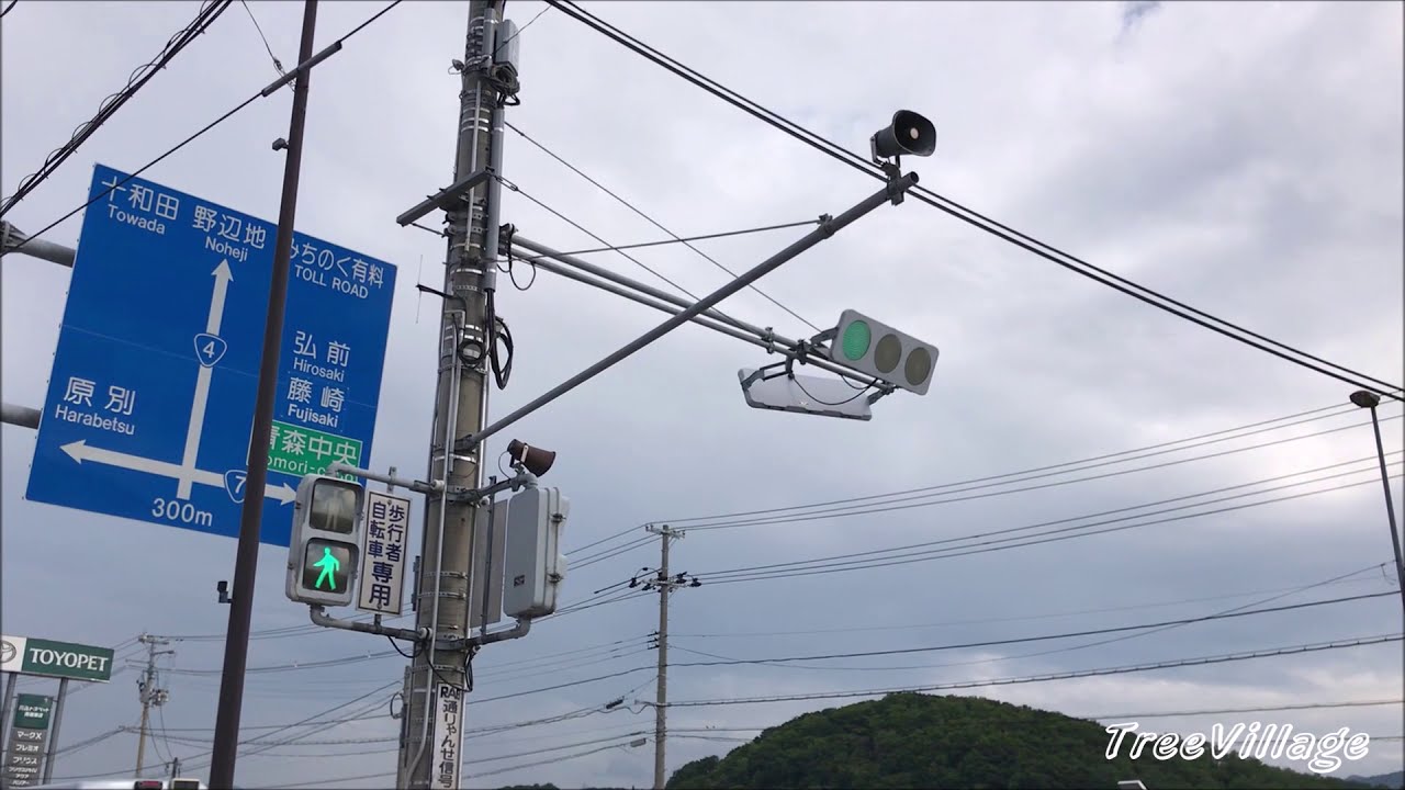 【Then and Now】青森市大字矢田前弥生田 萬屋青森東店前 音響(メロディー)信号機 「通りゃんせ」