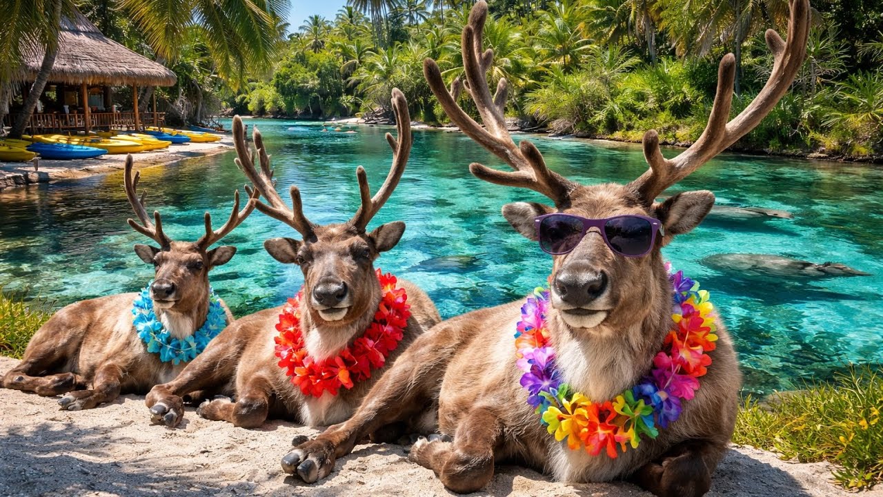 🦌 Santa’s Reindeer on Vacation in Weeki Wachee, Florida! 🎅🌴