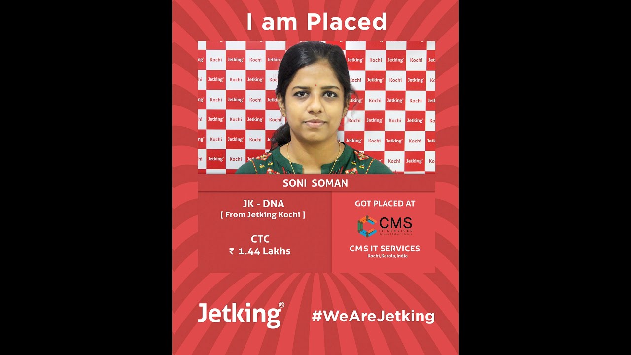 Jetking Kochi Student Testimonial - #Congratulations Soni Soman (Placed in CMS IT SERVICES, KOCHI)