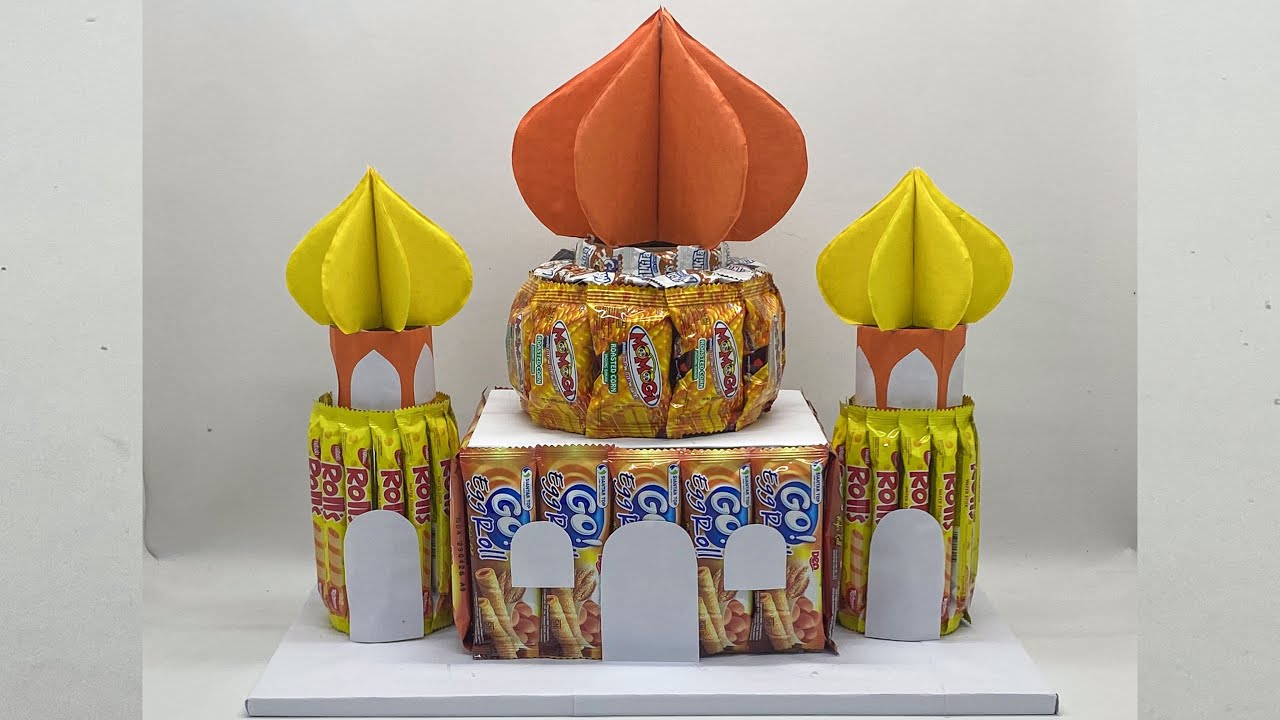 DIY | Cara Membuat Snack Tower Bentuk Masjid Dari Kardus | Decorasi Lebaran Bentuk Masjid
