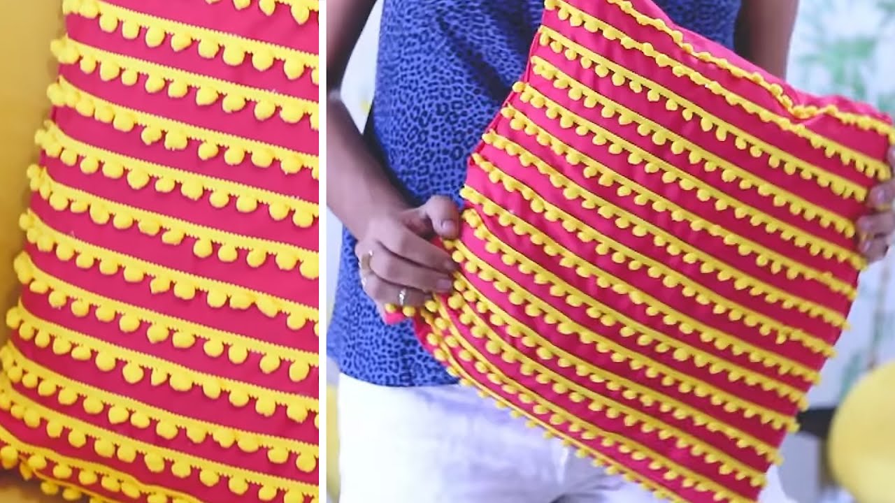 DIY NO-SEW PILLOW COVER | With pompom ribbon