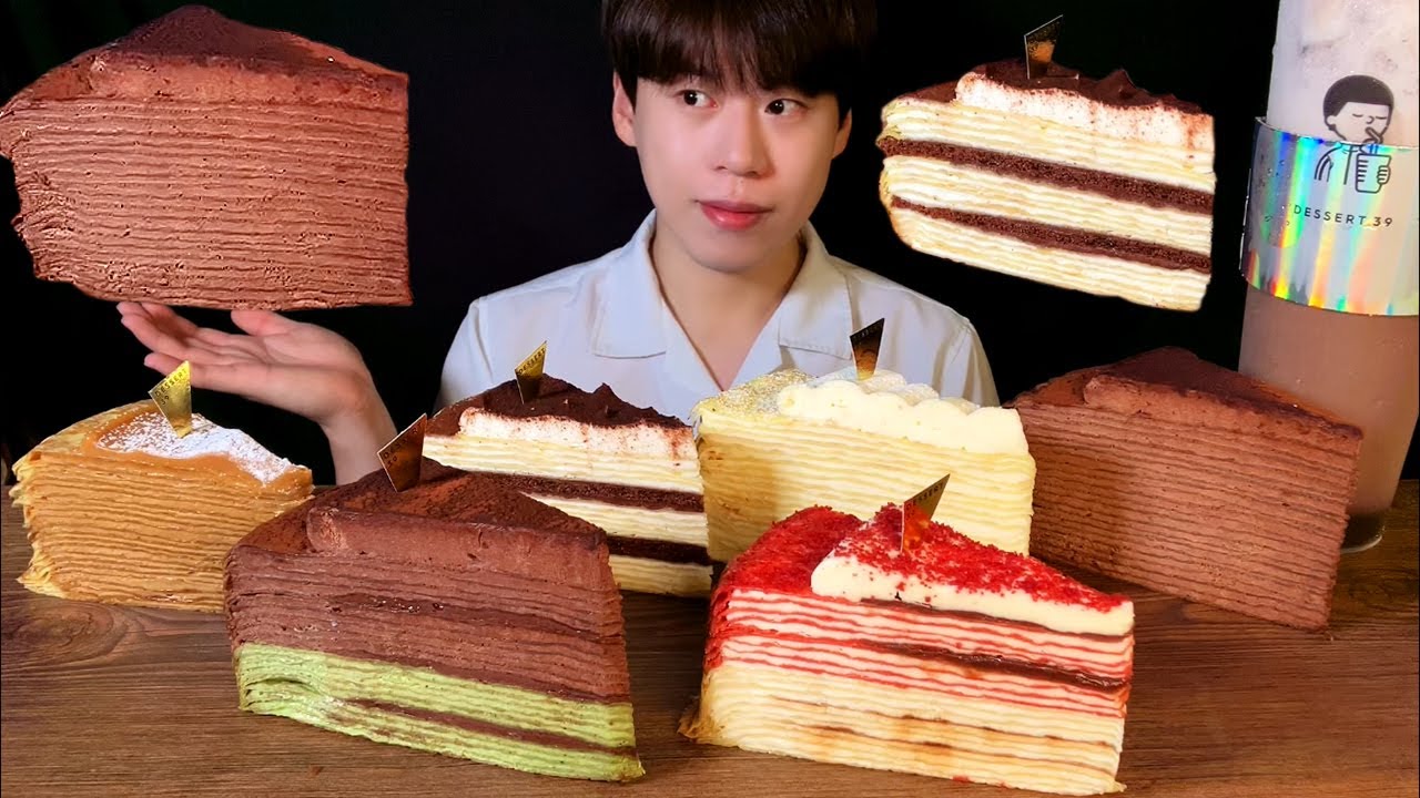 SUB)디저트39 크레이프 조각 케이크 먹방 ASMR 도대체 몇겹이지?🍰 CREPE CAKE MUKBANG