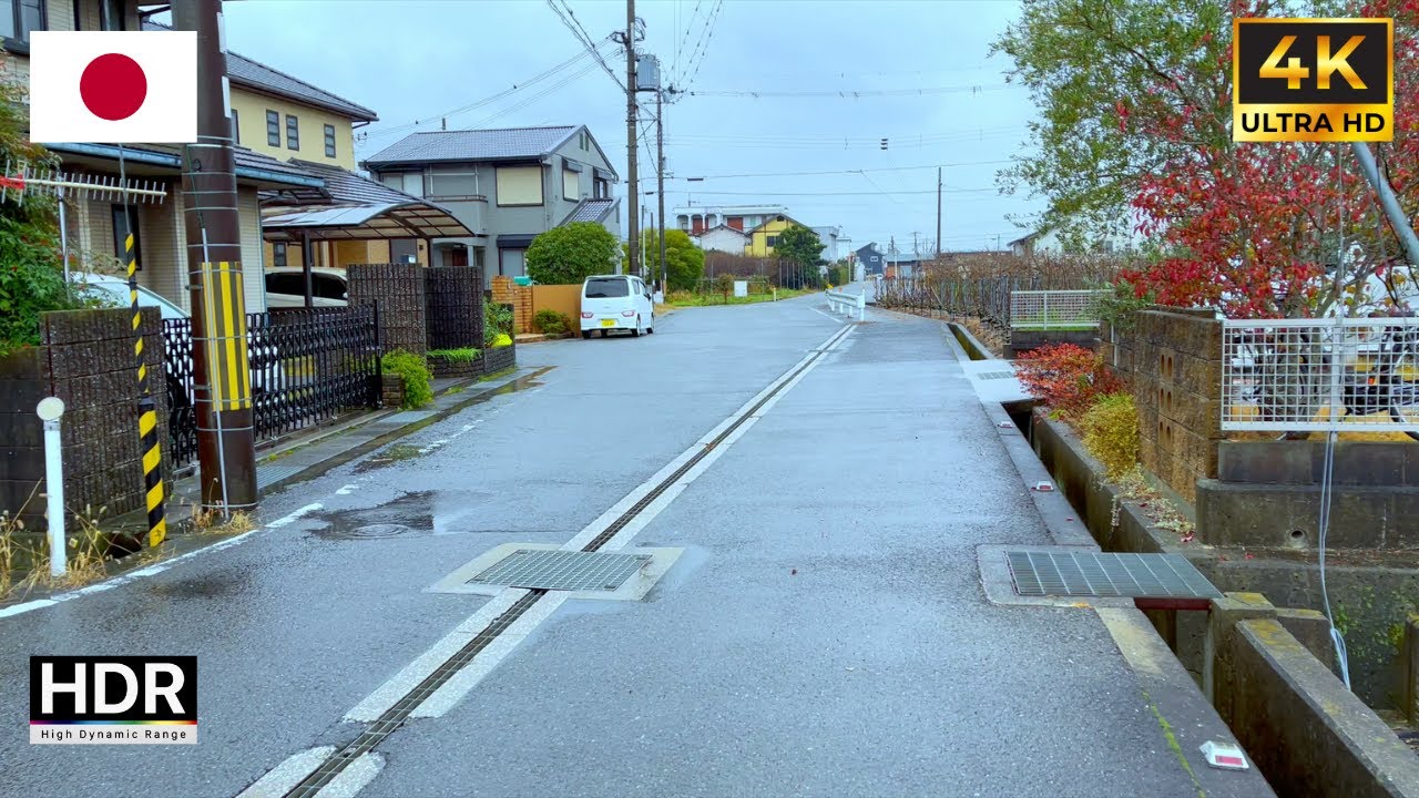 Rain in village Japan, walking tour beautiful countryside Japan 4K HDR 60FPS