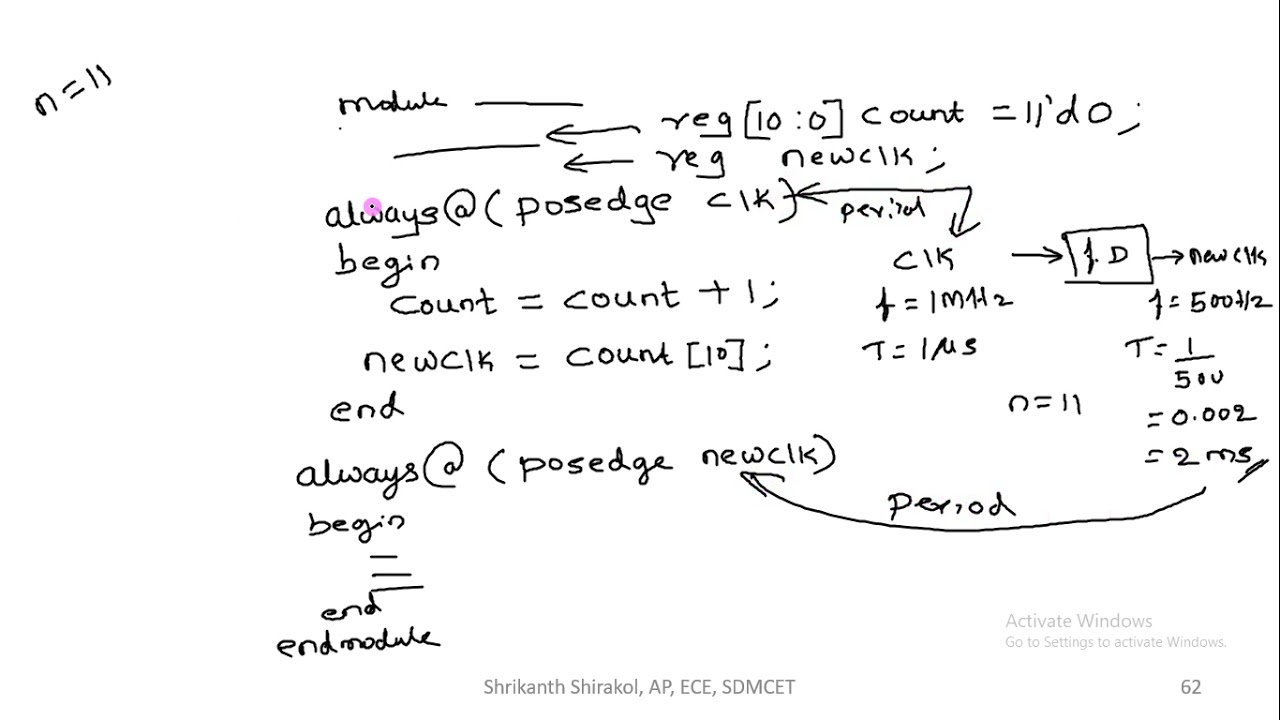 HDL Verilog: Online Lecture 24: Frequency Division, While Loop, Simulation using Xilinx