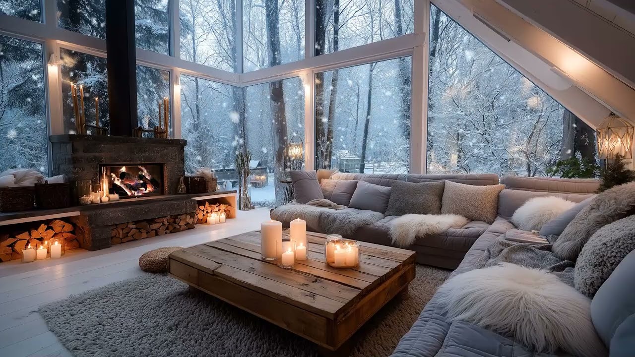 ❄️ Elegant Snowy Piano Room with Warm Fireplace Glow | Peaceful Winter Ambience for Deep Relax