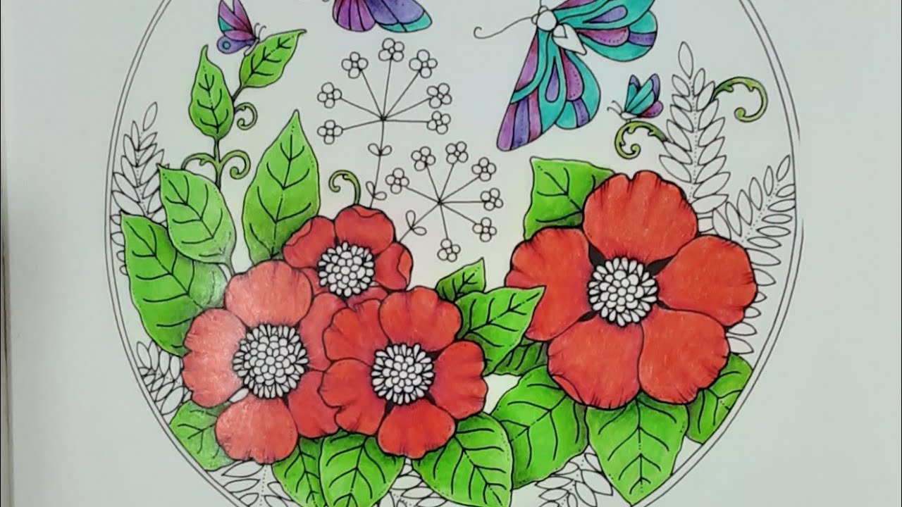 Worlds of Wonder with Grizaye pencils.  Lovely ruffled flowers,  leaves and butterflies.