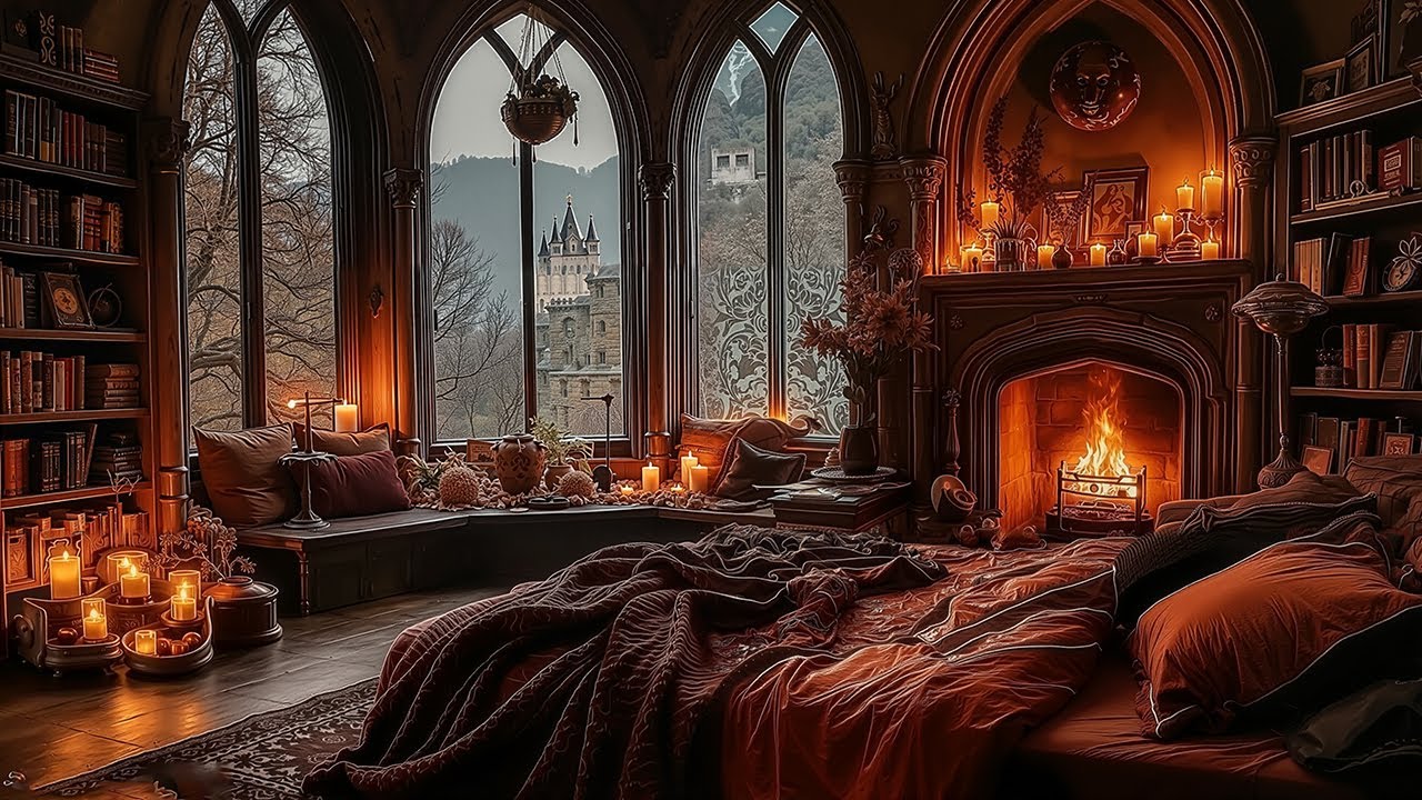 Cozy November Rainy Autumn Day Ambience | Heal Damage In Your Soul - Fireplace & Heavy Rain Window