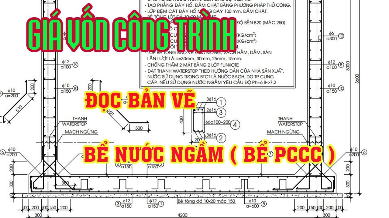 Các đọc bản vẽ vể nước ngầm ( bể PCCC ) | Giá vốn công trình