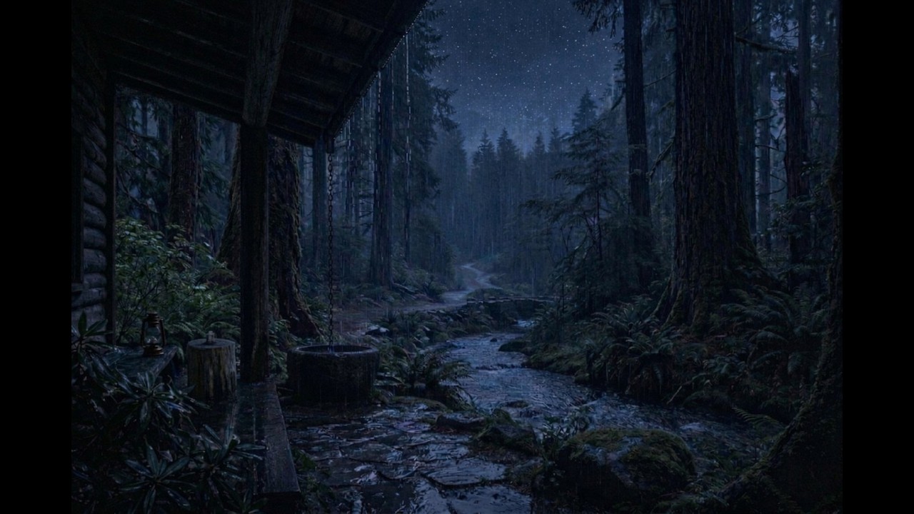 1 Hour of Midnight Rain in Deep Forest | Dark Screen for Sleeping & Study |  No Music