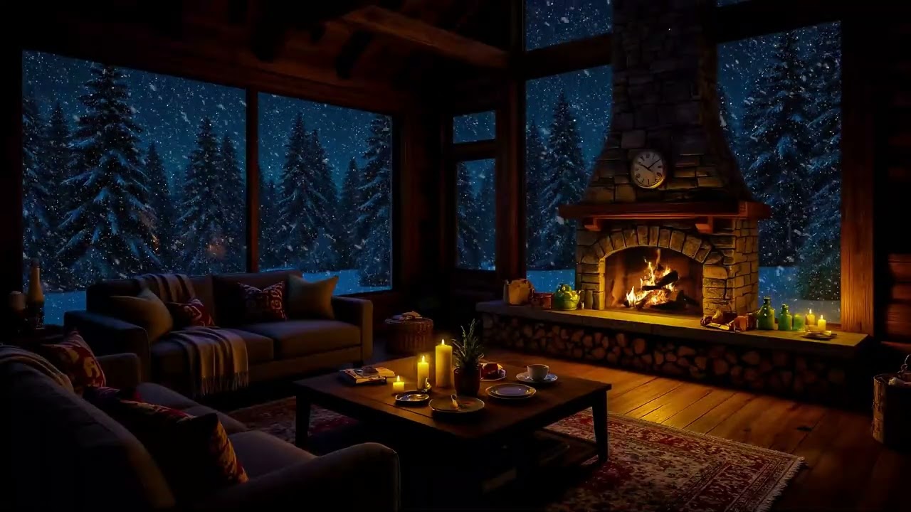Soft Piano by the Fireplace 🎹❄️ Warm Winter Holiday Atmosphere with Snowfall
