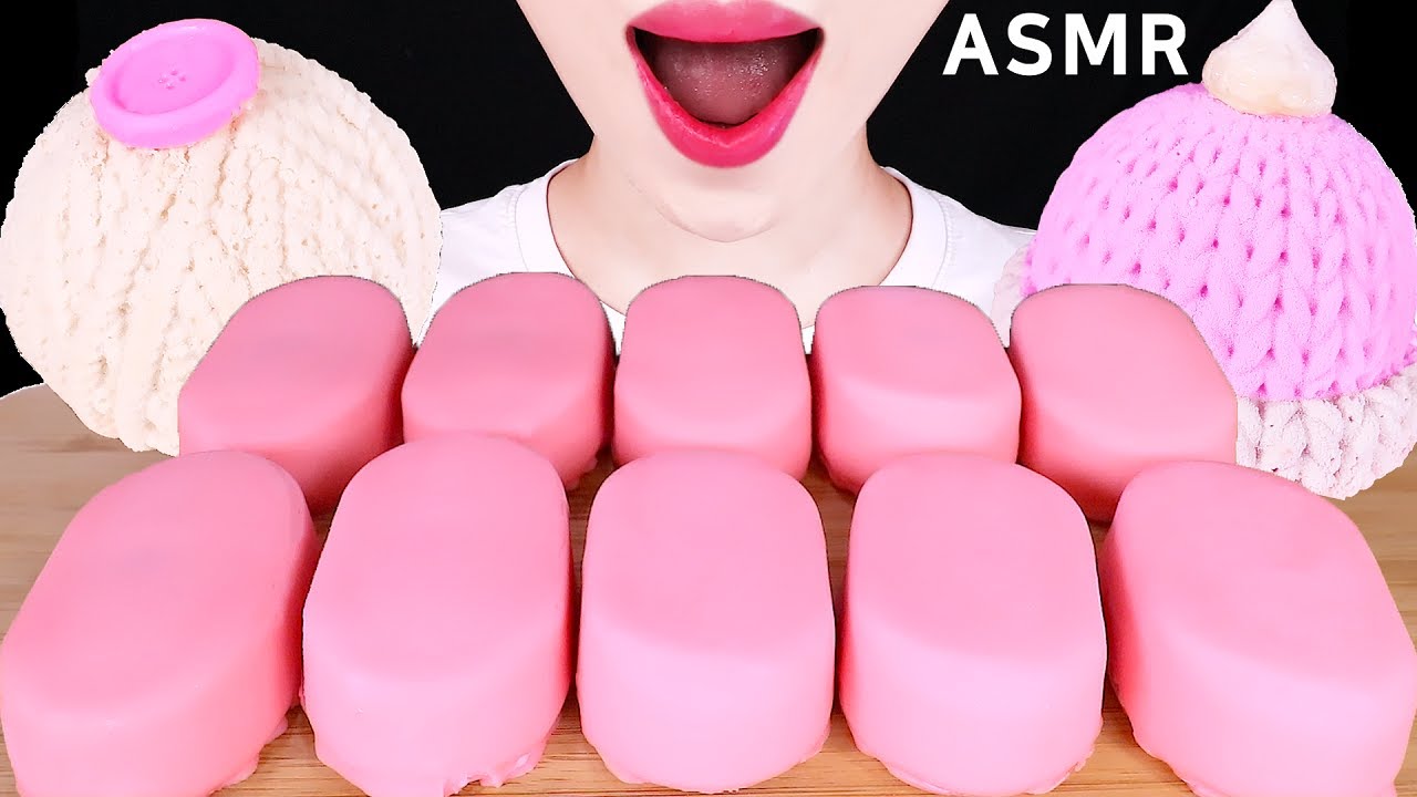 ASMR PINK CHOCOLATE ICE CREAM, TICO, MOUSSE CAKES 티코 아이스크림, 털실 무스케이크 EATING SOUNDS MUKBANG 디저트먹방