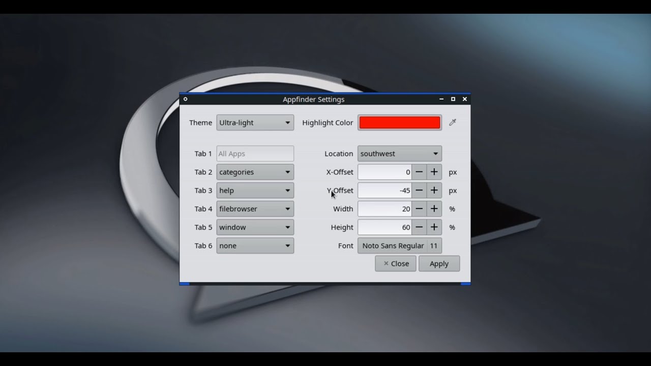 The Appfinder menu