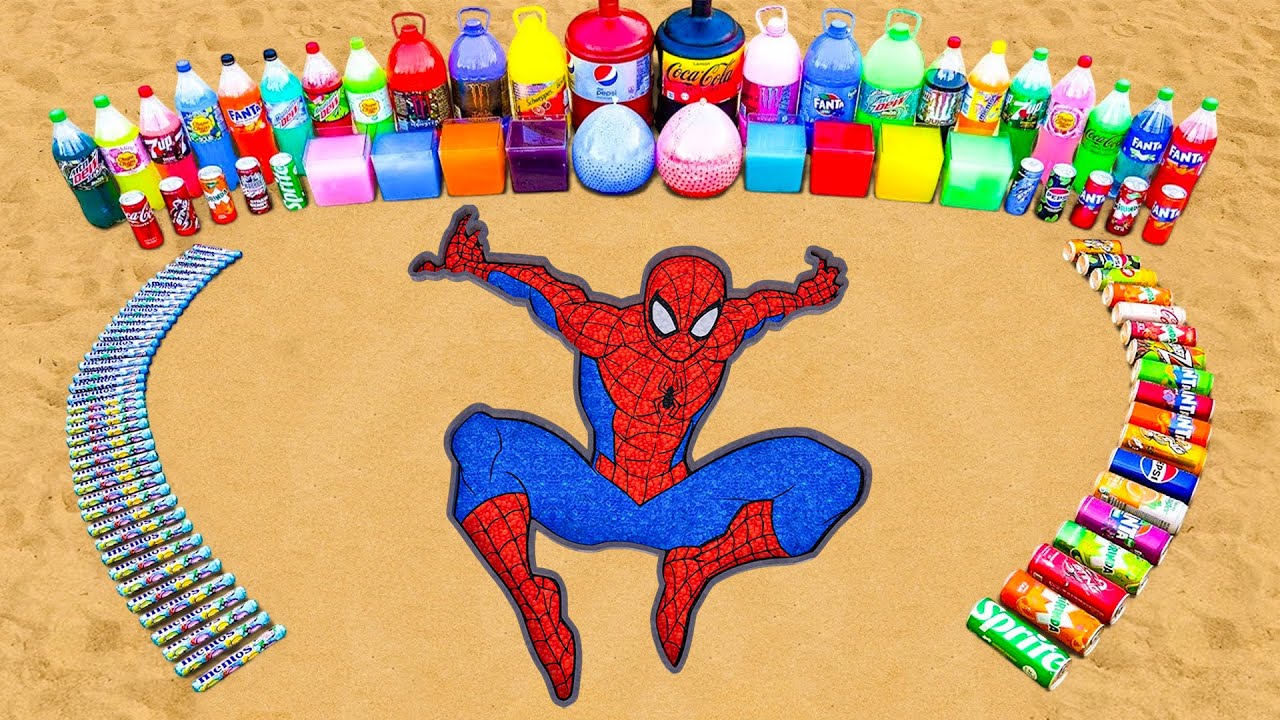 Big Toothpaste Eruption from Spiderman, Balloons Fanta, Orbeez, Popular Sodas, Coca Cola and Mentos