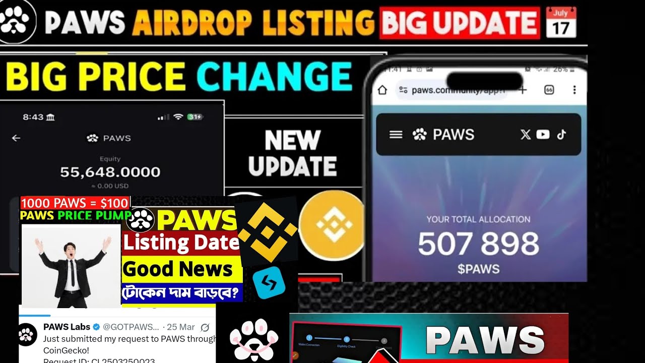 Paws Listing update Today  | Paws Airdrop Price Prediction | Paws Airdrop New Update | Paws New Task