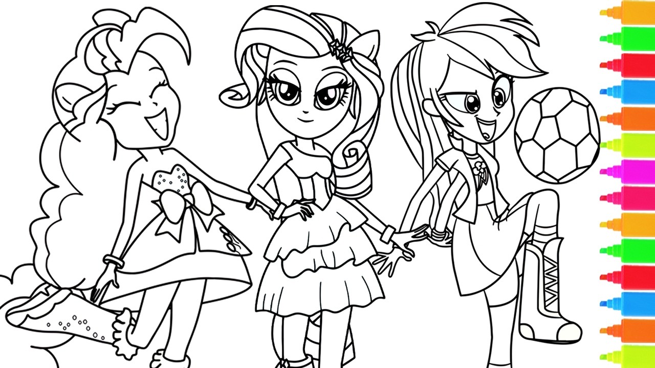 Coloring My Little Pony Equestria Girls Pinkie Pie, Rarity, Rainbow Dash | MLP Coloring Video