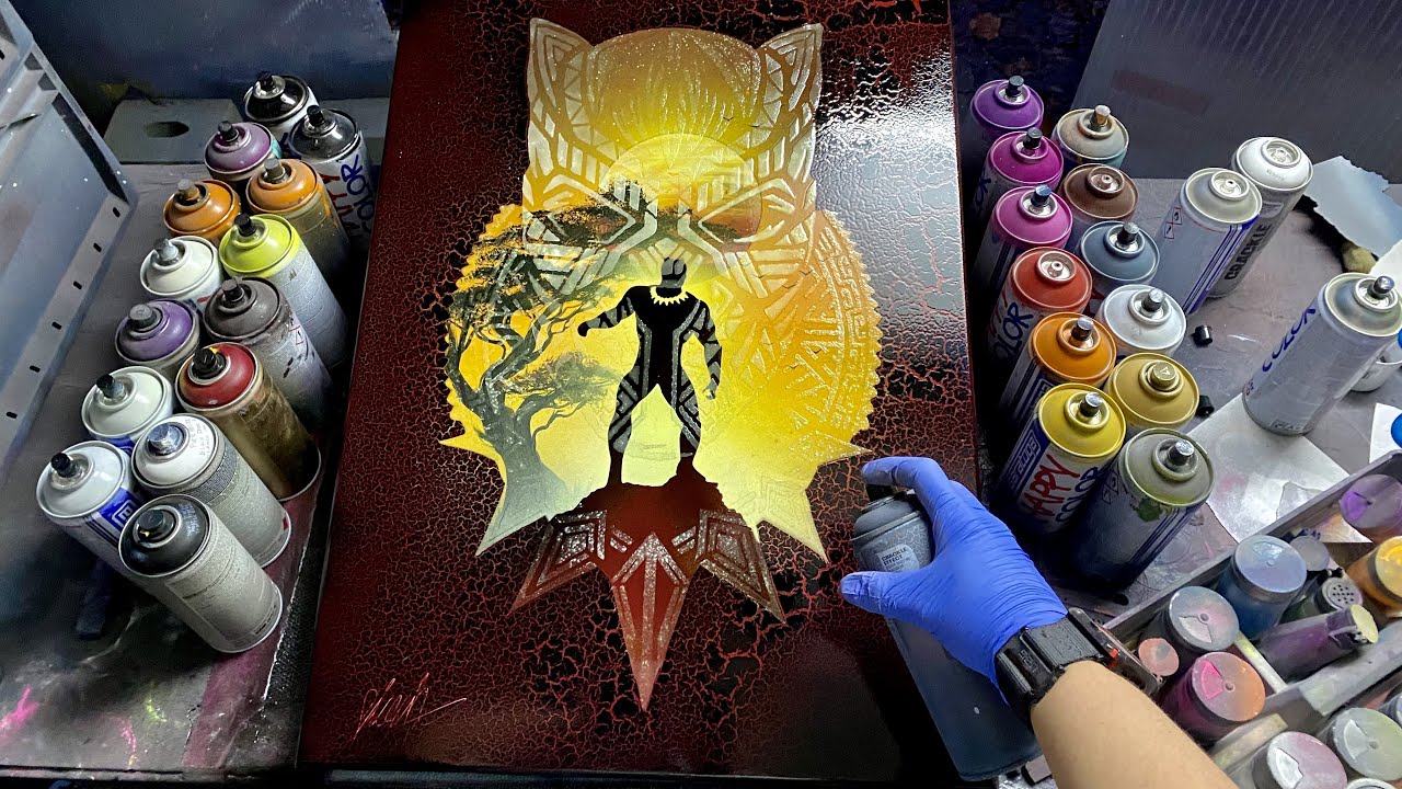 Wakanda's Black Panther - SPRAY PAINT ART - by Skech  GLOW IN THE DARK