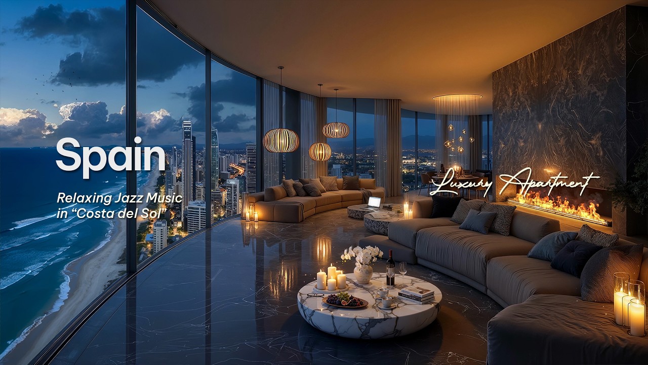 Luxury Apartment Ambience in Spain | Relaxing Jazz Instrumental Music & Beach View for Stress Relief