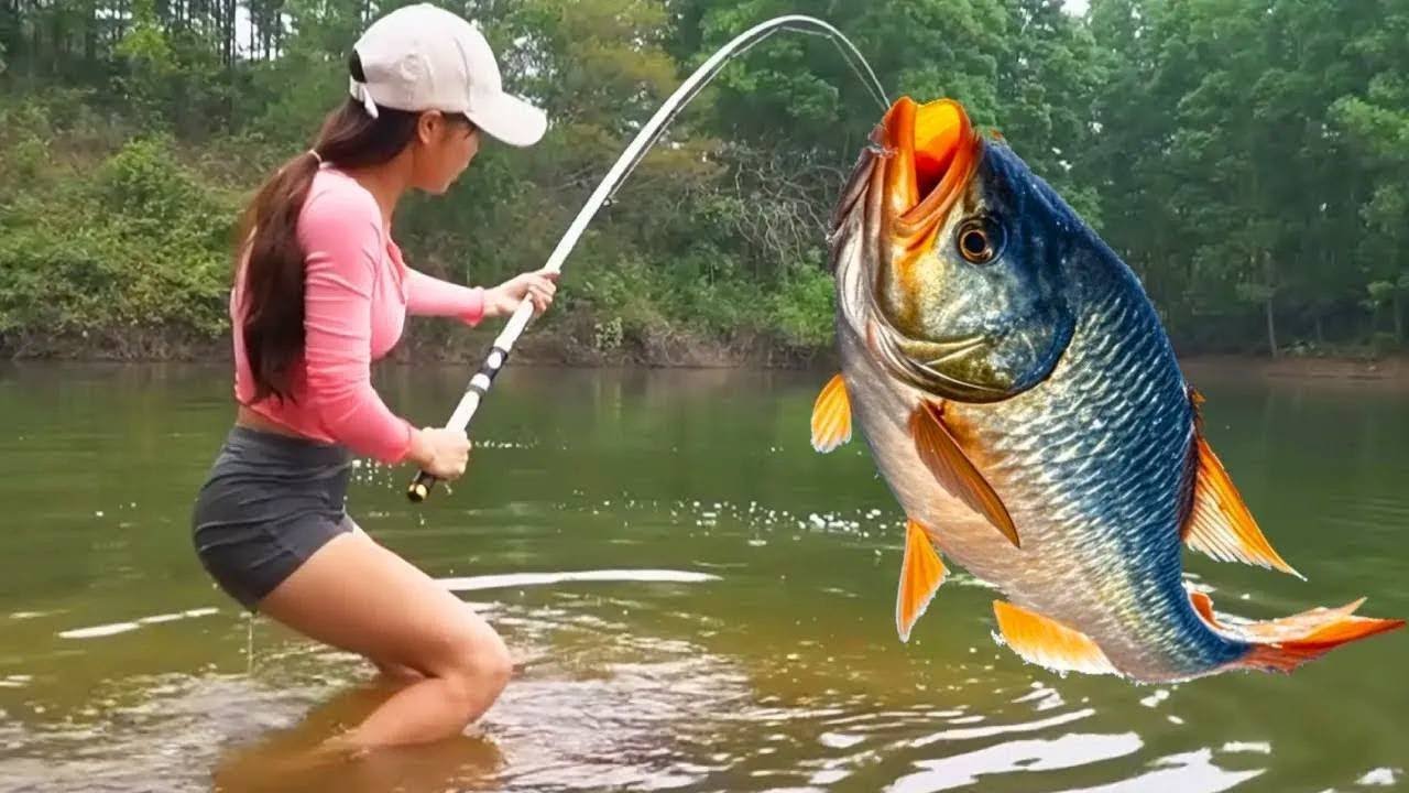美女用一頭小香豬換在水庫釣3竿，老闆限製多多不讓用長魚竿，釣線秒上氣得老闆要轟人！【女釣魚微微】
