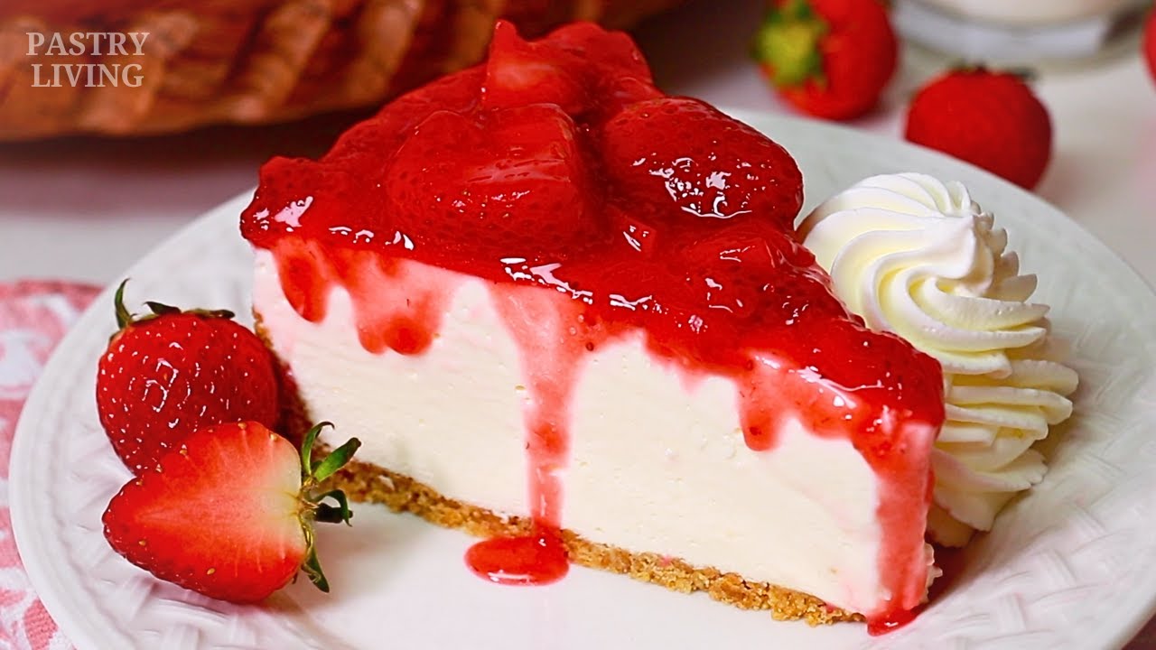 *Лучший в мире* клубничный чизкейк без выпечки 🍓 (такой нежный и легкий!)