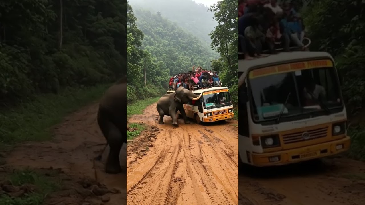 Gajah Ngamuk Hadang Bus Penuh Penumpang! Semua Panik di Tengah Hutan! 🐘😱