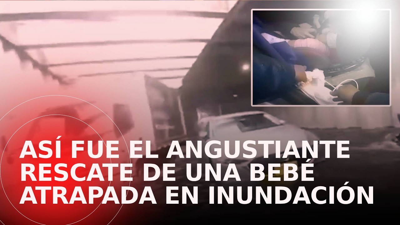 Video del angustiante rescate de una bebé y su madre atrapadas en un carro en el deprimido de la 94