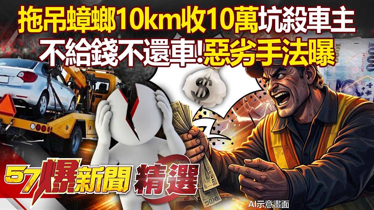 拖吊蟑螂10公里收10萬「坑殺車主」還耍流氓？！小崔集團「先拖吊再勒索天價」不給錢就不還車？！- 徐俊相【57爆新聞 精選】    @57BreakingNews