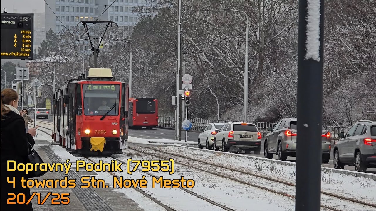 Funky DC pulsing! Onboard Dopravny Podnik Tatra T6A5 tram line 4 in Bratislava (7955) (SK)