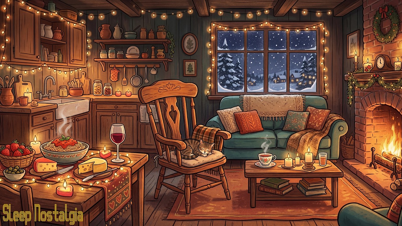 vintage jazz on a winter night in a 1950s new york city apartment | cozy ambience for relaxing