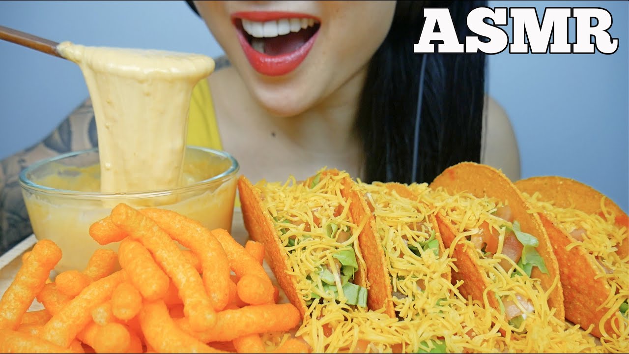 ASMR CHEESY TACOS WITH CHEESE SAUCE + CHEESE PUFFS (EATING SOUNDS)  NO TALKING | SAS-ASMR
