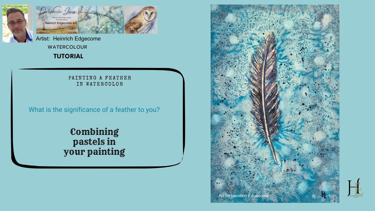 Painting a feather in watercolor with a bokeh background 