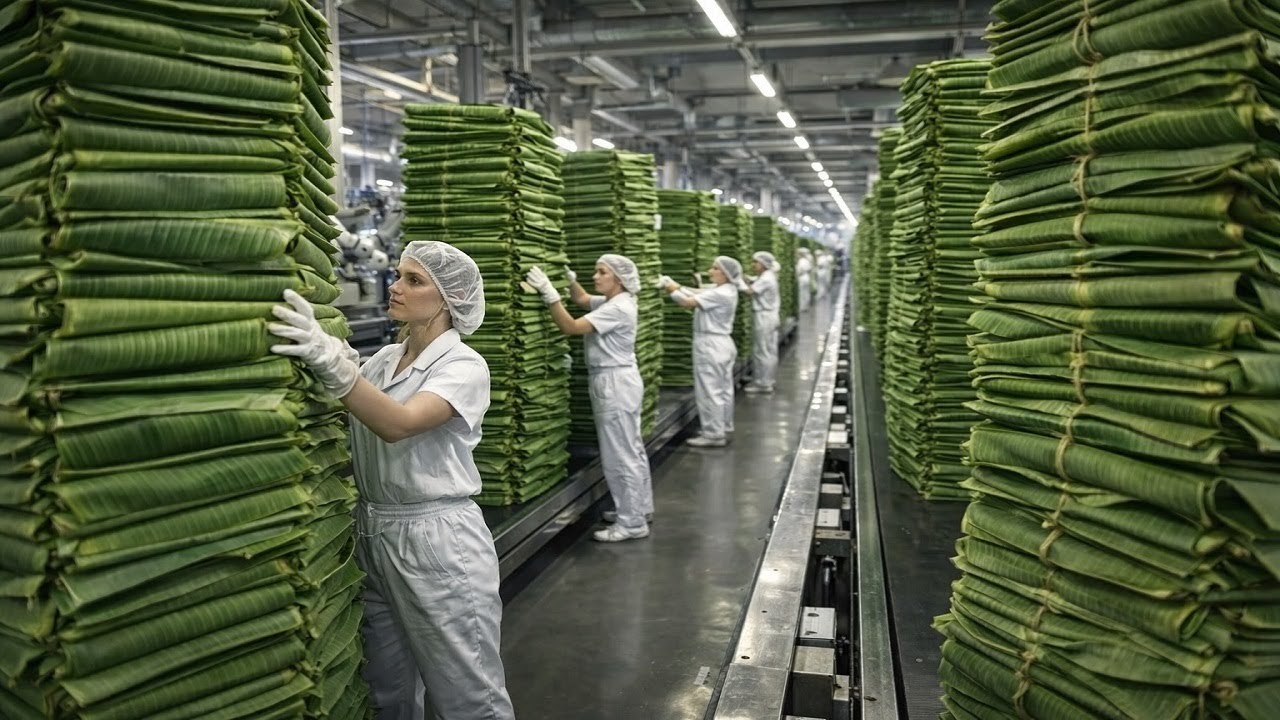 Inside a Massive High-Tech Banana Leaf Sterilization Factory (Full Washing Process)