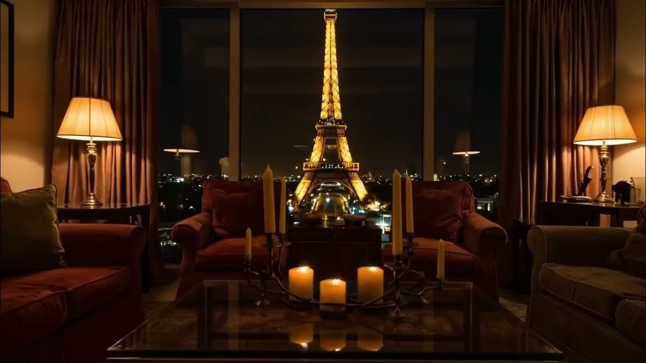8 Hours of Paris Luxury Hotel Ambience | Eiffel Tower Night View & Candlelight Sleep Sounds