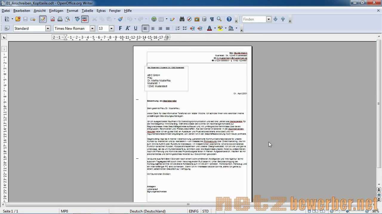 Anschreiben in Open Office [DIN 5008]