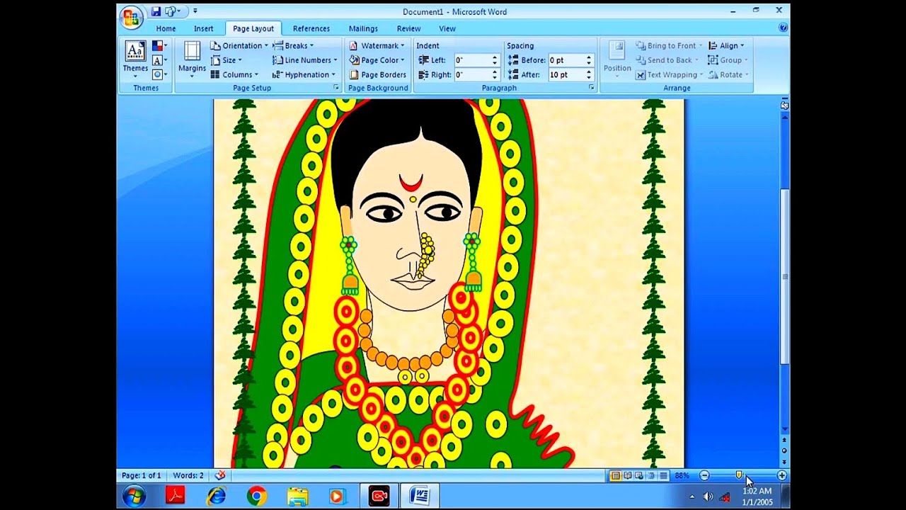 राष्ट्रमाता जिजाऊ Drawing Easy in Microsoft Word || जिजामाता Drawing In Computer||