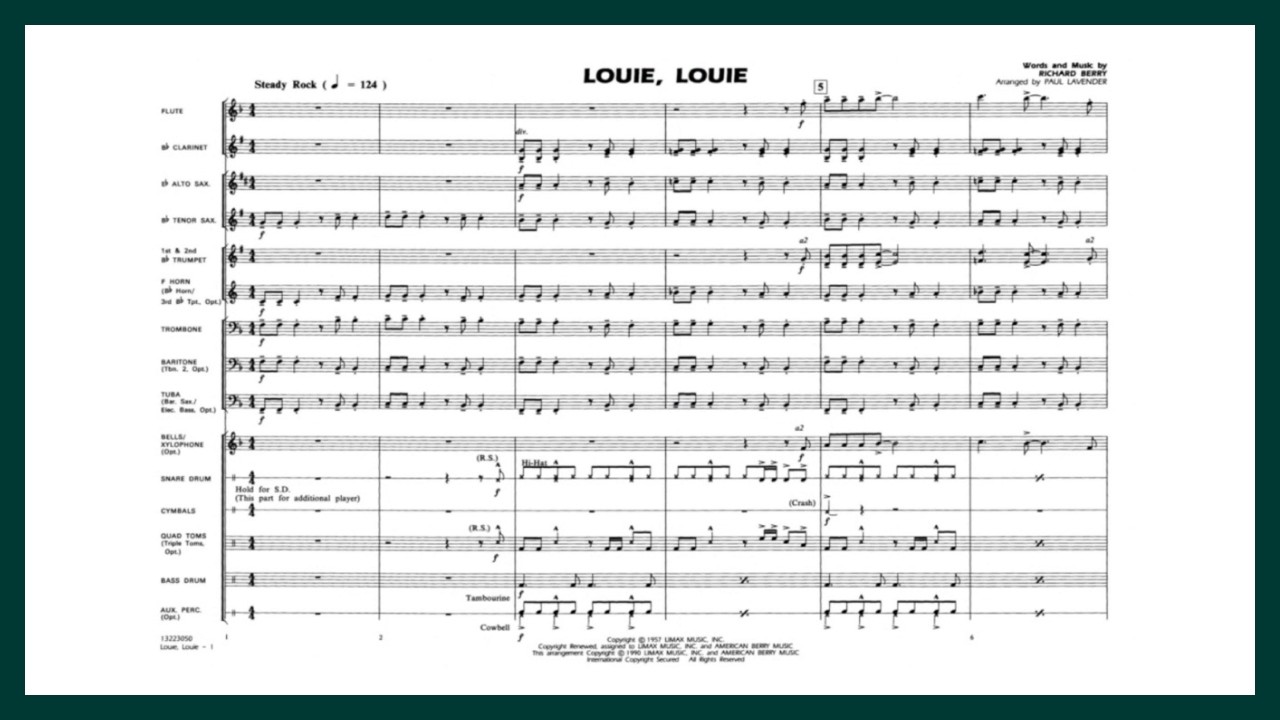 Louie, Louie by Richard Berry/arr. by Paul Lavender