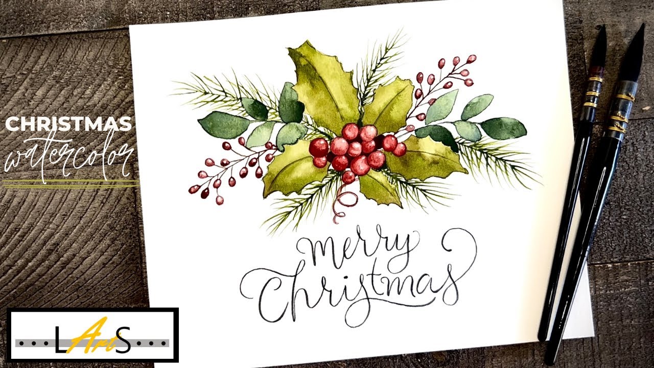 Watercolor Christmas Painting Tutorial! Christmas Card! Christmas Painting! Christmas Card Design!