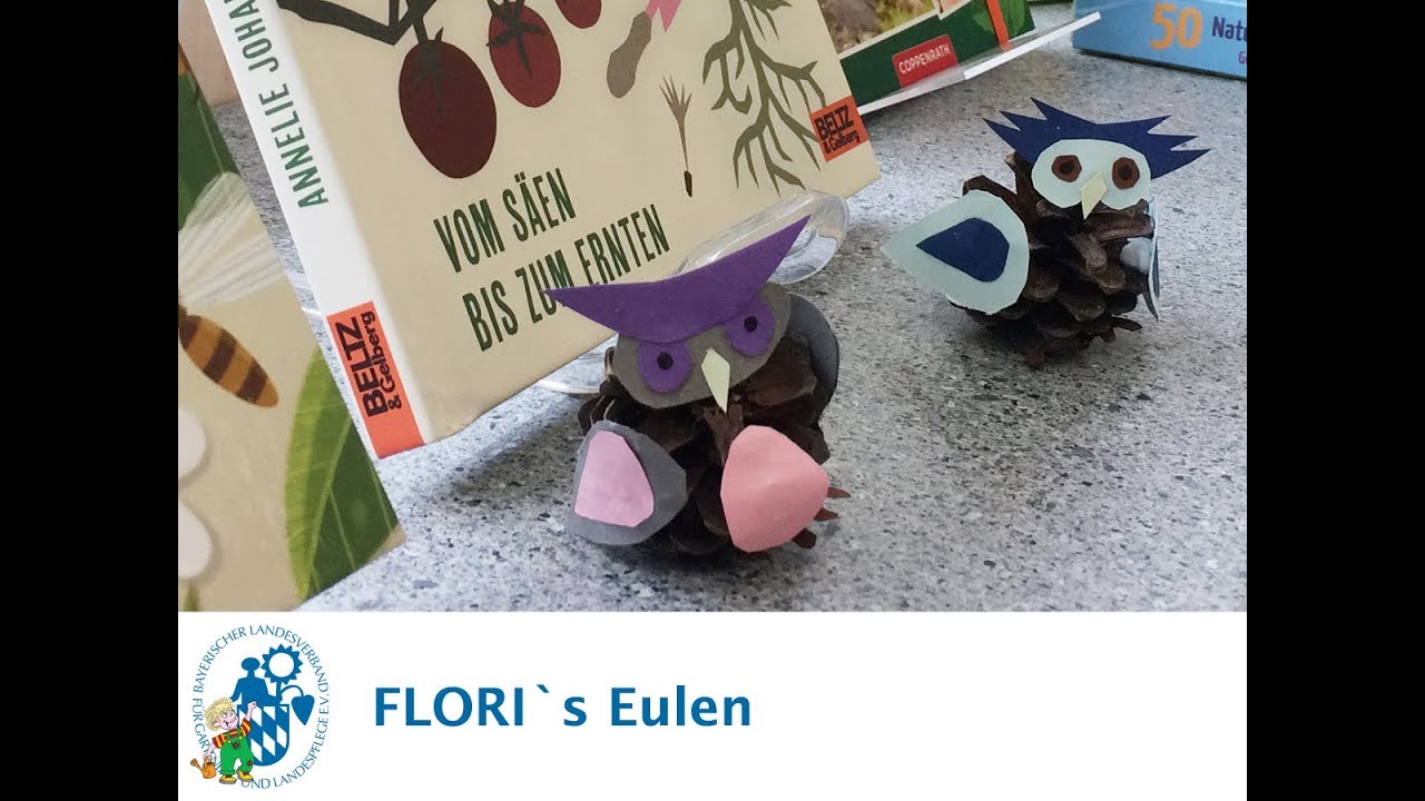 FLORI´s Eulen aus Kiefernzapfen und Tonpapier