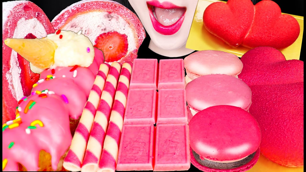ASMR PINK DESSERTS 핑크색 디저트 MUKBANG 먹방