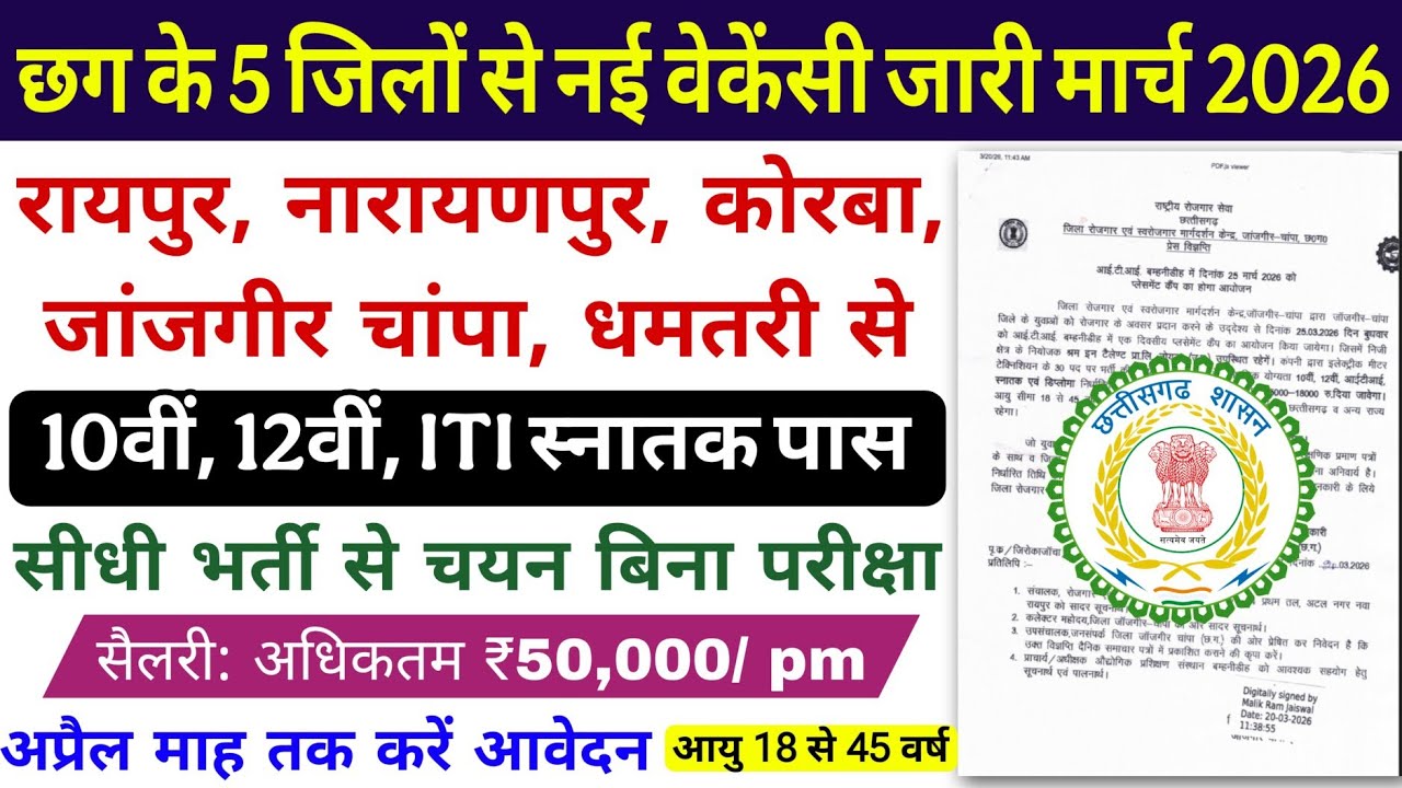 New Regular Vacancy Released from 5 Districts of Chhattisgarh 2026/Chhattisgarh Govt Job Vacancy ...