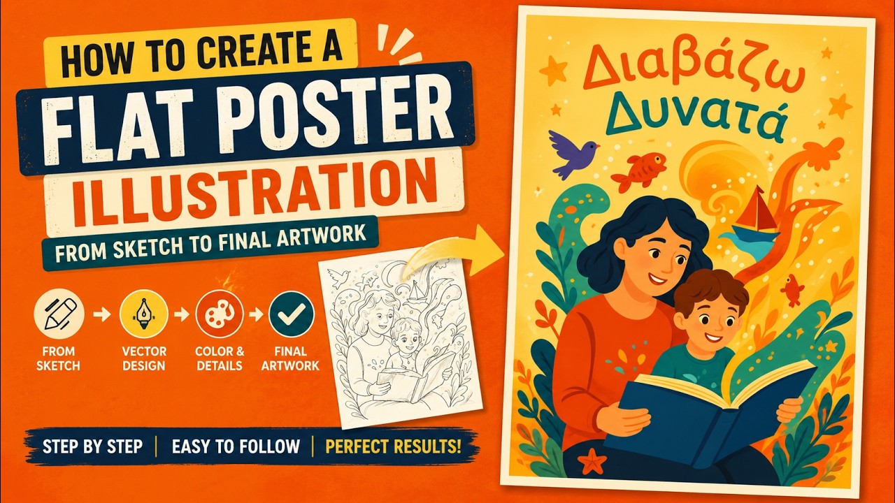 How to Create a Flat Poster Illustration in Adobe Illustrator | From Sketch to Final Artwork