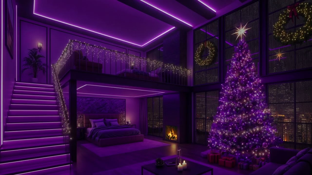 Rainy Christmas Night in a City Bedroom🔥Fireplace, City Lights & Gentle Rain Ambience for Deep Sleep