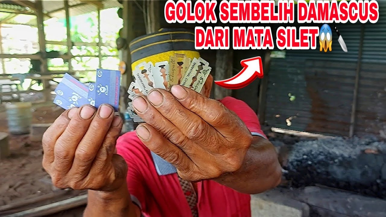 🔴Cara Proses Pembuatan Golok Sembelih Super Tajam Motif Damascus Dari Mata Silet S.l.i Seaqull😱🔪🔪