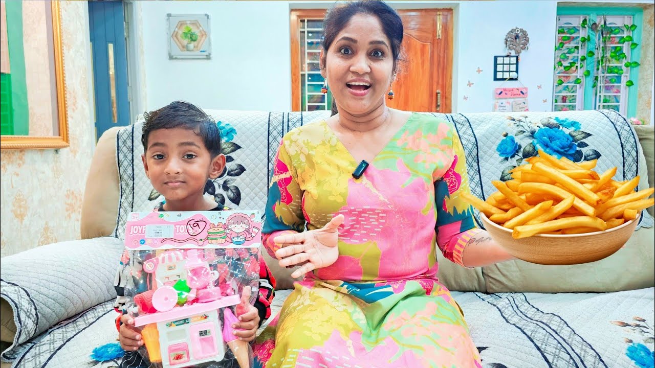 French fries 🍟 in Mini kitchen set 😋 | unboxing toy kitchen set | Prabhu sarala lifestyle 