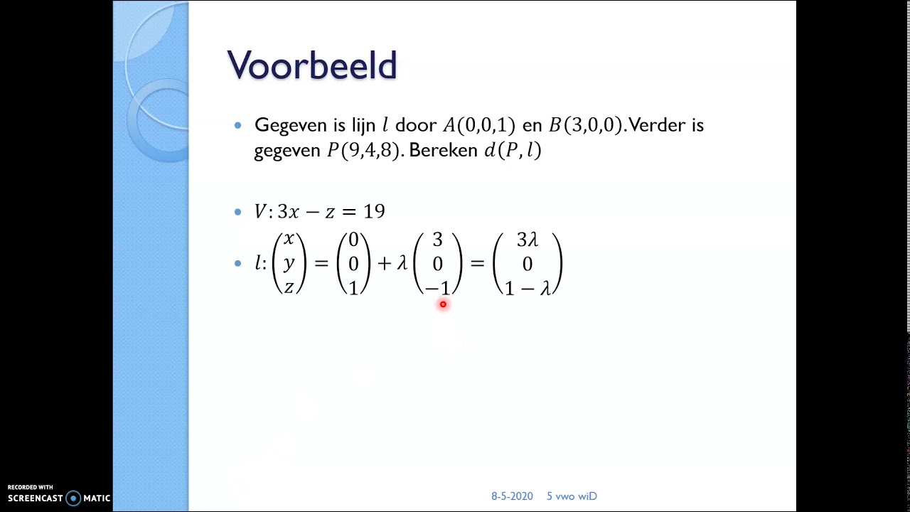 VWO Wiskunde D Hfd08 Theorie: Afstand van punt tot lijn in 3D