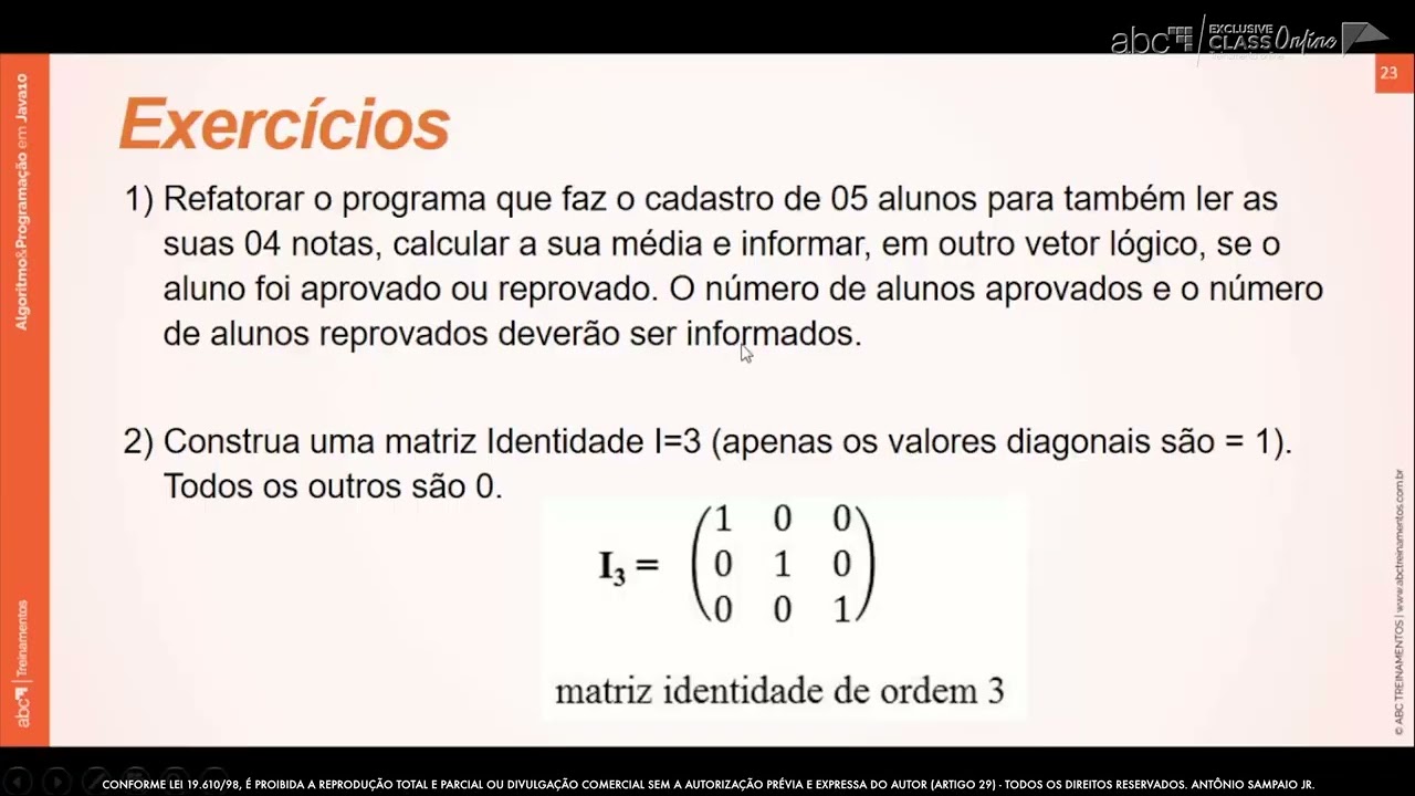 Curso 01: Algoritmos & Programação em JAVA 21 - Unidade 5 - Vetores e Matrizes - Parte 4 (vídeo 69)