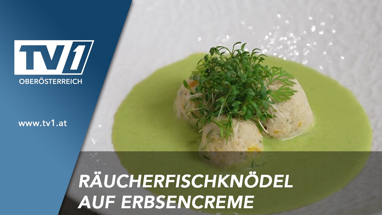 Räucherfischknödel auf Erbsencreme