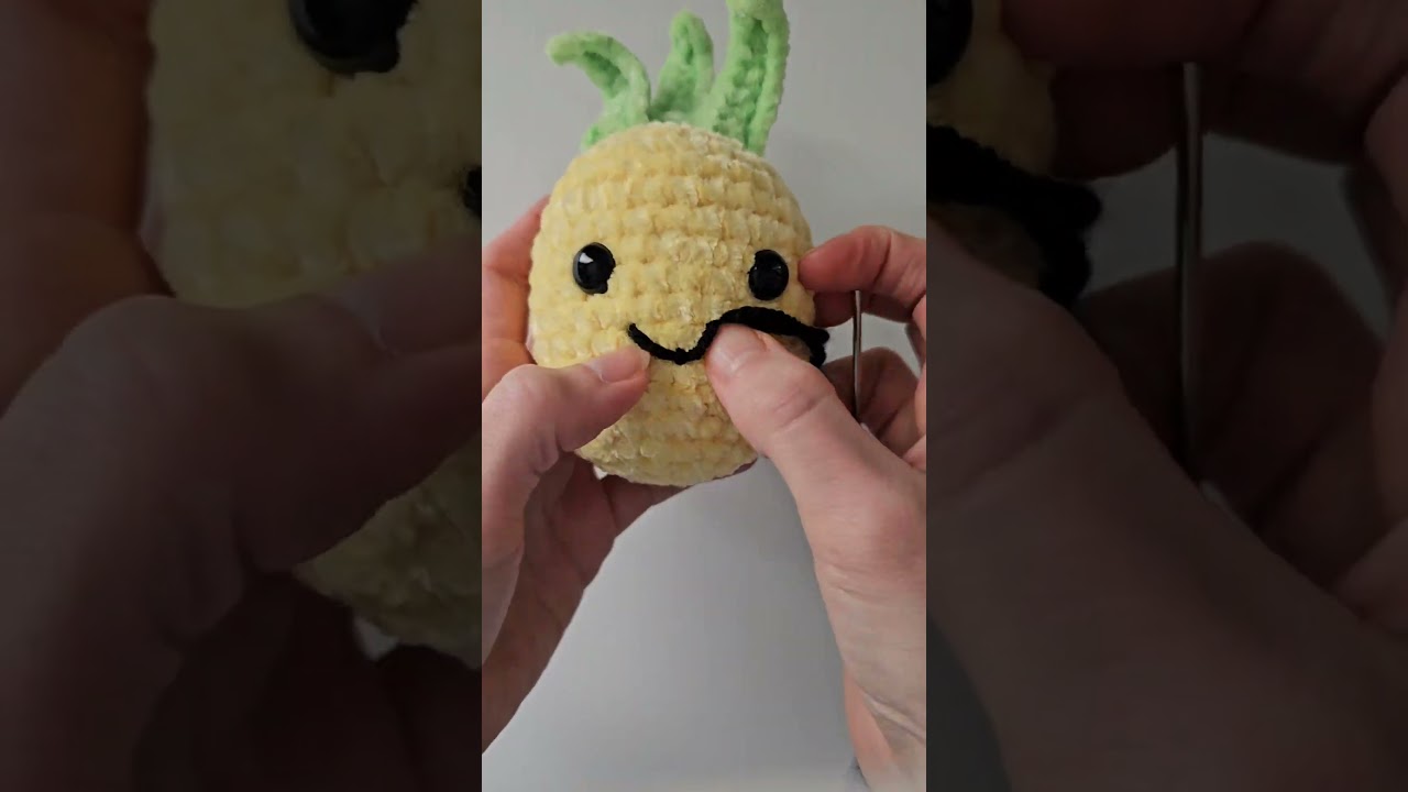 Let's embroider a smile on this amigurumi pineapple! 🍍❤️