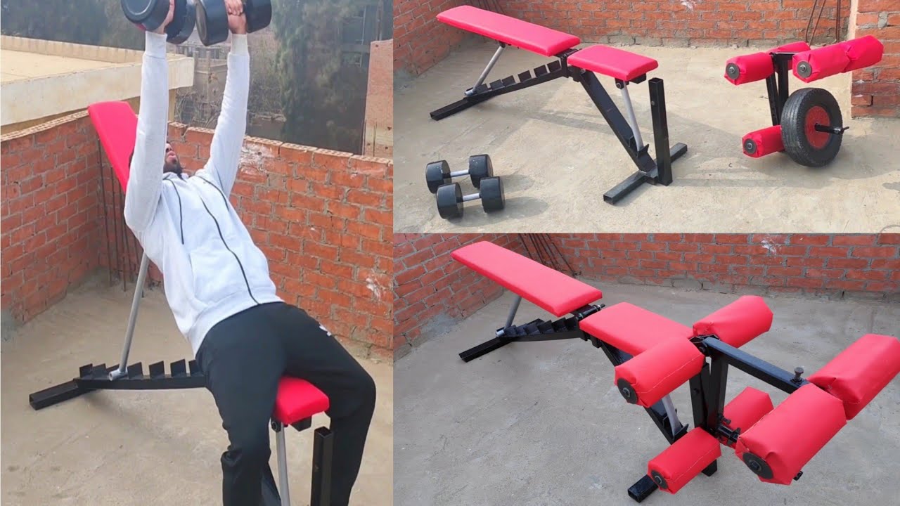 تمارين جهاز البنش والرجل المصنوع يدويا في المنزل  my home made bench with leg extension