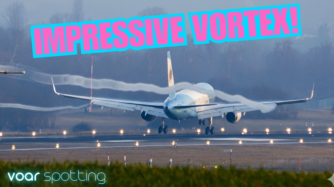 Argentina's Presidential Boeing 757 landing at Zurich Airport with awesome vortex!